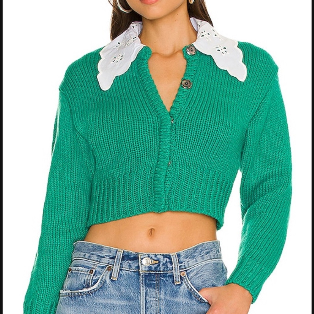 For Love And Lemons Green and White Cardigan Sweater